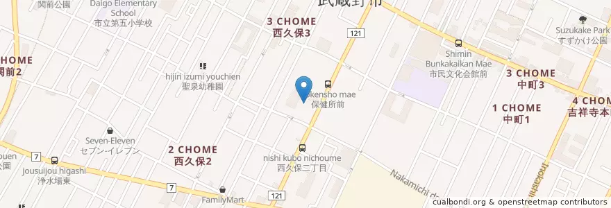 Mapa de ubicacion de 武蔵野郵便局 en 日本, 東京都, 武蔵野市.