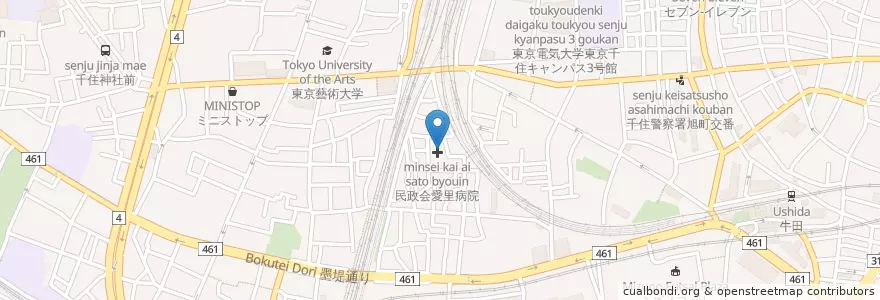 Mapa de ubicacion de 愛里病院 en ژاپن, 東京都, 足立区.