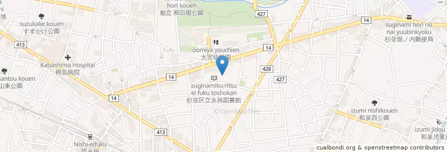 Mapa de ubicacion de 永福北保育園 en Japonya, 東京都, 杉並区.