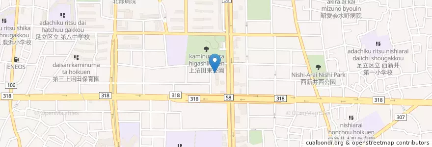 Mapa de ubicacion de 江北白百合幼稚園 en Japonya, 東京都, 足立区.