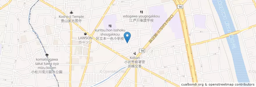 Mapa de ubicacion de 江戸川本一色郵便局 en Giappone, Tokyo, 江戸川区.