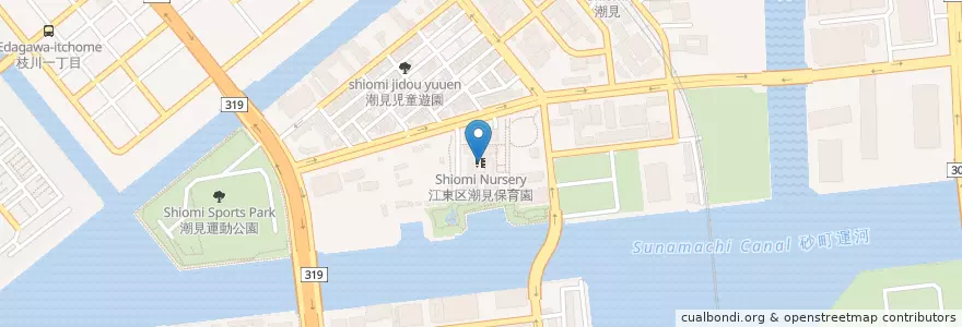 Mapa de ubicacion de 江東区潮見保育園 en Japon, Tokyo, 江東区.