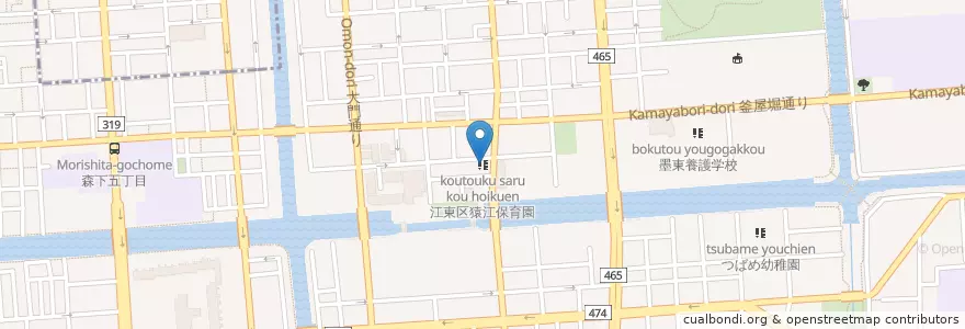 Mapa de ubicacion de 江東区猿江保育園 en Japão, Tóquio, 江東区.