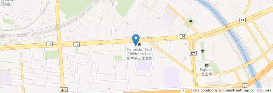 Mapa de ubicacion de 江東区立亀戸図書館 en 日本, 東京都, 江東区, 江戸川区.