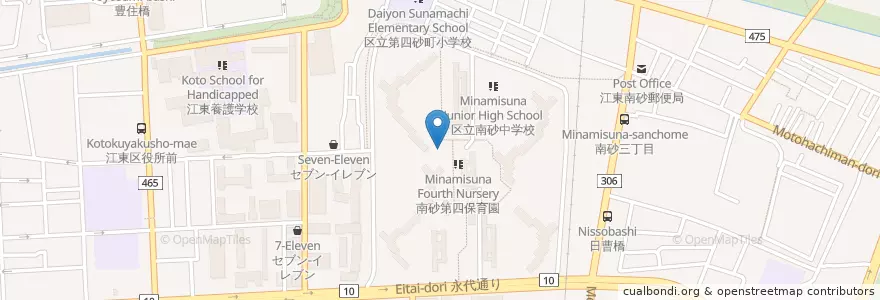 Mapa de ubicacion de 江東南砂団地内郵便局 en Japão, Tóquio, 江東区.