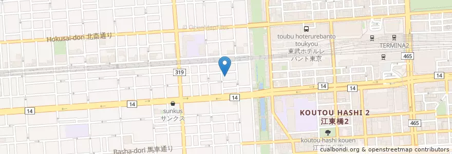 Mapa de ubicacion de 江東橋保育園 en 일본, 도쿄도, 墨田区.