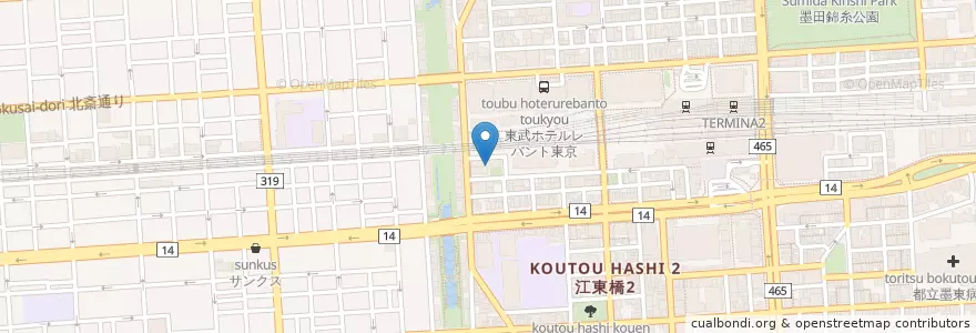 Mapa de ubicacion de 江東橋児童館 en 일본, 도쿄도, 墨田区.