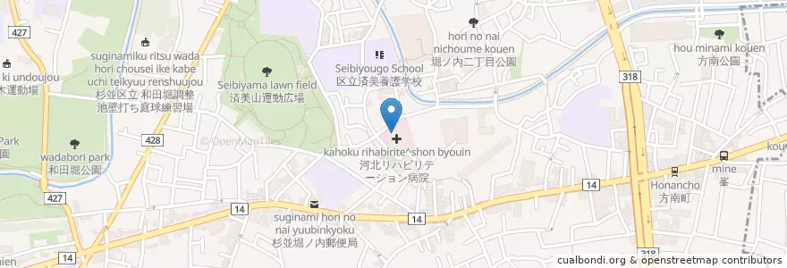 Mapa de ubicacion de 河北リハビリテーション病院 en 日本, 東京都, 杉並区.