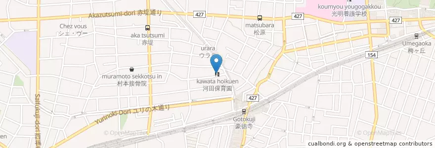 Mapa de ubicacion de 河田保育園 en Giappone, Tokyo, 世田谷区.