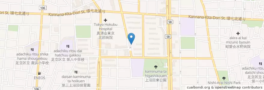 Mapa de ubicacion de 沼田保育園 en Japon, Tokyo, 足立区.