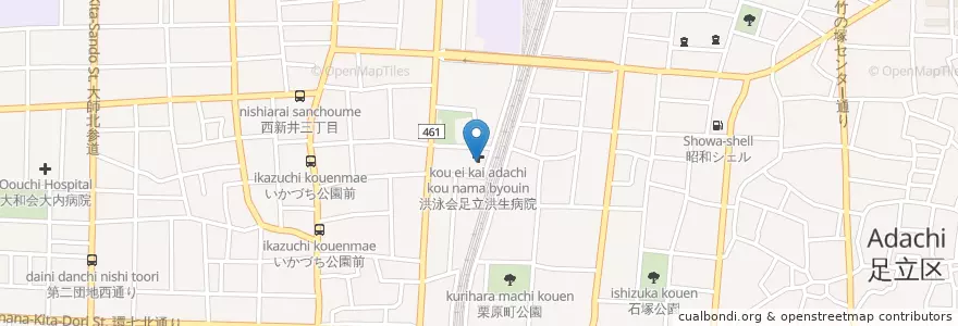 Mapa de ubicacion de 第二洪誠病院 en Japan, Tokio, 足立区.