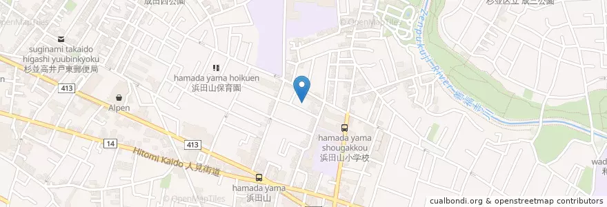 Mapa de ubicacion de 浜田山児童館 en اليابان, 東京都, 杉並区.