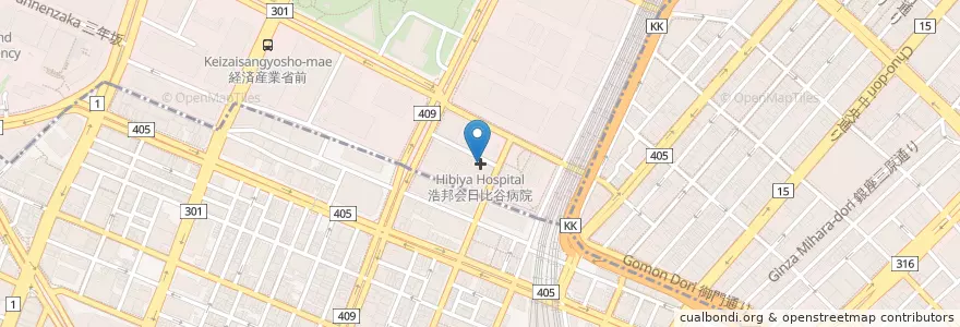 Mapa de ubicacion de 浩邦会日比谷病院 en Japonya, 東京都, 千代田区.