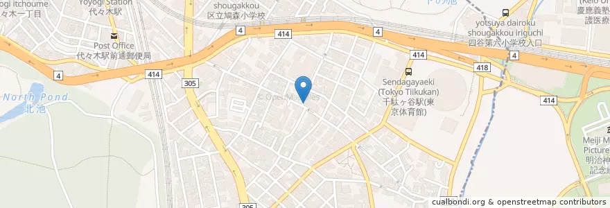 Mapa de ubicacion de 渋谷千駄ヶ谷郵便局 en Jepun, 東京都, 渋谷区.