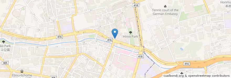 Mapa de ubicacion de 渋谷広尾郵便局 en Japan, Tokio, 港区, 広尾.