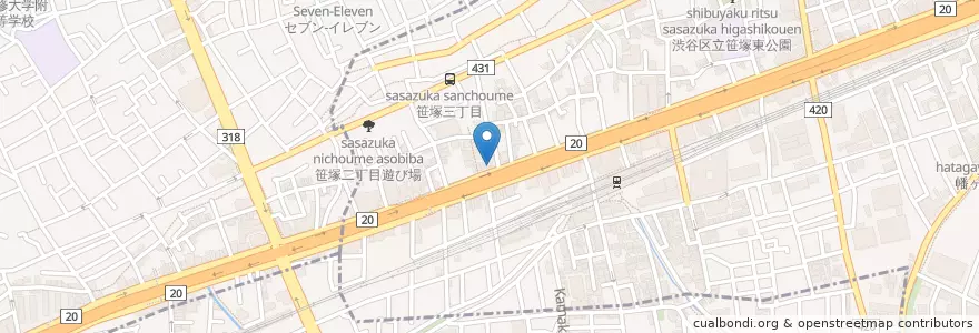 Mapa de ubicacion de 渋谷笹塚郵便局 en Япония, Токио, Сибуя.