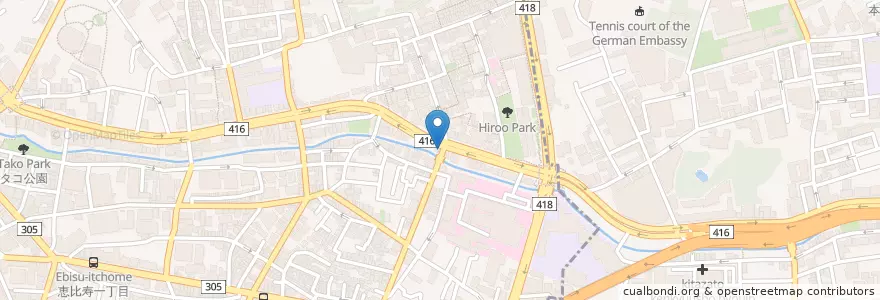 Mapa de ubicacion de 渋谷警察署広尾五丁目交番 en Japon, Tokyo, 港区, 広尾.