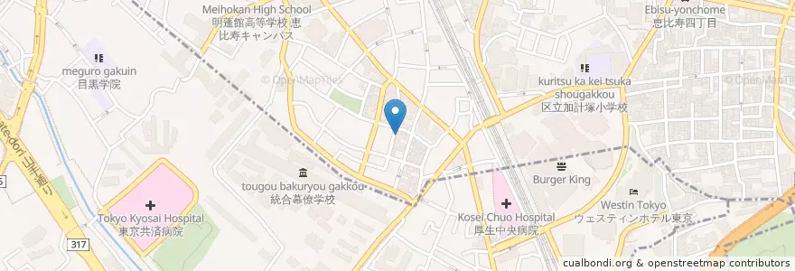 Mapa de ubicacion de 渋谷警察署恵比寿南駐在所 en Japon, Tokyo, 目黒区.