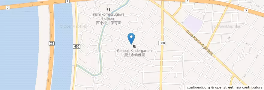 Mapa de ubicacion de 源法寺幼稚園 en اليابان, 東京都, 江戸川区.