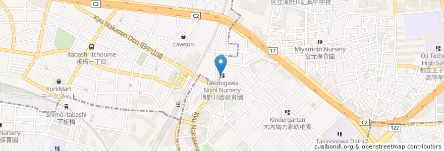 Mapa de ubicacion de 滝野川西保育園 en Япония, Токио, Кита.