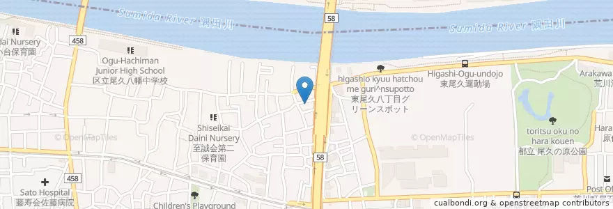 Mapa de ubicacion de 熊野前保育園 en Japonya, 東京都, 足立区.