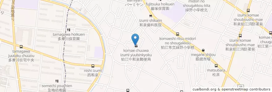 Mapa de ubicacion de 狛江中和泉郵便局 en Giappone, Tokyo, 狛江市.