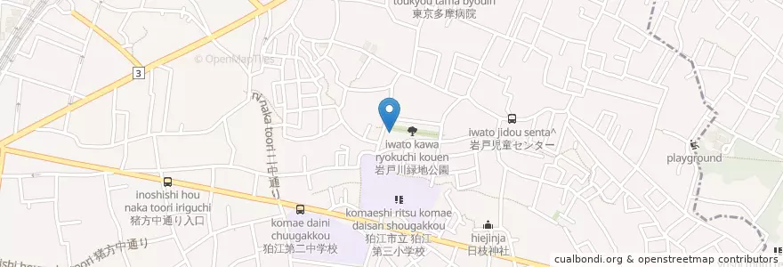 Mapa de ubicacion de 狛江岩戸南郵便局 en Japan, 東京都, 狛江市.