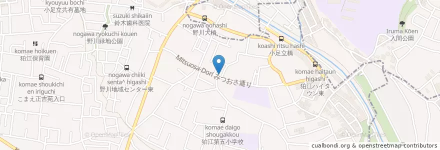 Mapa de ubicacion de 狛江東野川郵便局 en Japan, Tokyo, Komae.