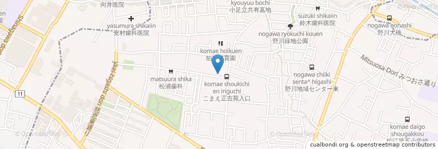 Mapa de ubicacion de 狛江西野川郵便局 en Giappone, Tokyo, 狛江市.
