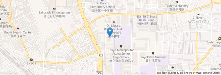 Mapa de ubicacion de 王子北保育園 en Japan, 東京都, 北区.