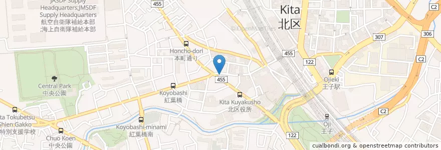 Mapa de ubicacion de 王子警察署 王子本町交番 en Japão, Tóquio, 北区.
