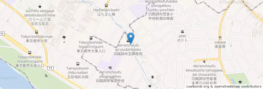 Mapa de ubicacion de 田園調布五郵便局 en Japonya, 東京都.