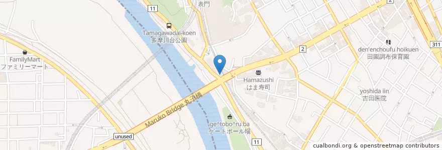 Mapa de ubicacion de 田園調布警察署丸子橋交番 en Giappone, Tokyo, 大田区.