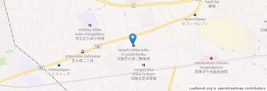 Mapa de ubicacion de 田無芝久保二郵便局 en Япония, Токио, Ниситокё.
