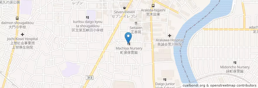 Mapa de ubicacion de 町屋保育園 en اليابان, 東京都.