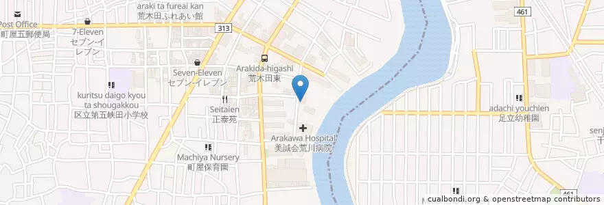 Mapa de ubicacion de 荒川区立 町屋幼稚園 en 日本, 東京都, 足立区.
