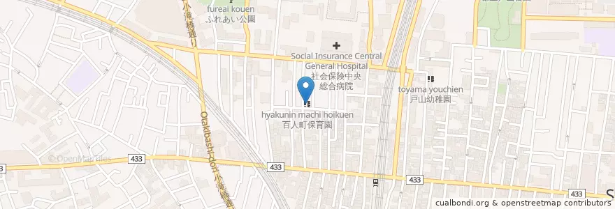 Mapa de ubicacion de 百人町保育園 en اليابان, 東京都, 新宿区.