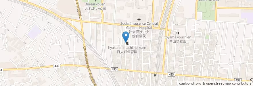 Mapa de ubicacion de 百人町児童館 en اليابان, 東京都, 新宿区.
