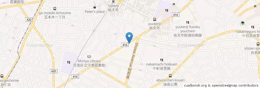 Mapa de ubicacion de 目黒中町郵便局 en Jepun, 東京都, 目黒区.
