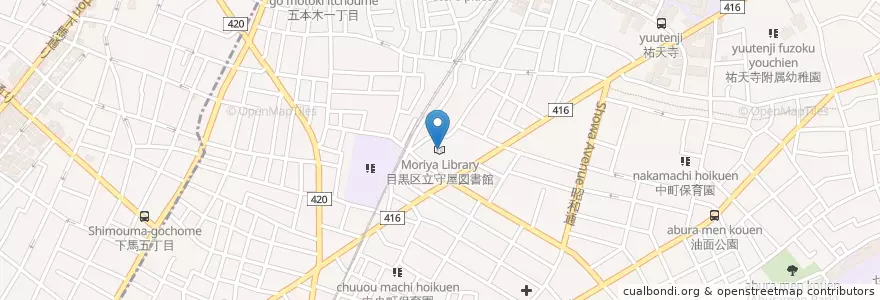 Mapa de ubicacion de 目黒区立守屋図書館 en اليابان, 東京都, 目黒区.