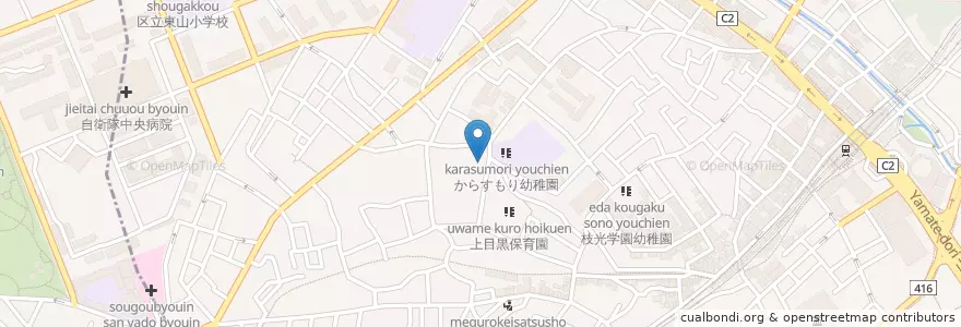 Mapa de ubicacion de 目黒区立烏森住区センター児童館 en Japan, Tokyo, Meguro.
