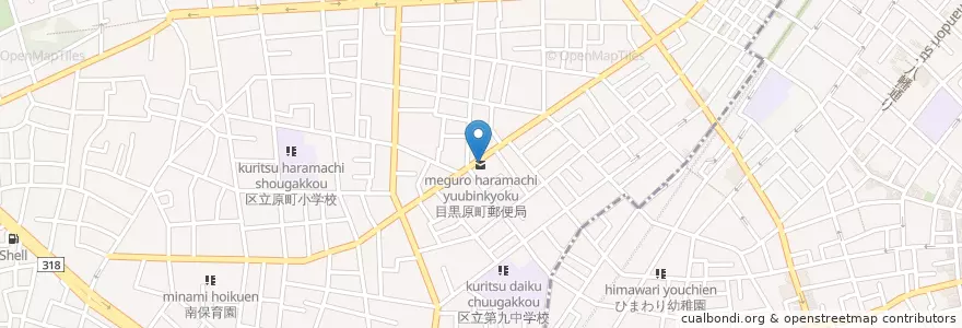 Mapa de ubicacion de 目黒原町郵便局 en 日本, 東京都.