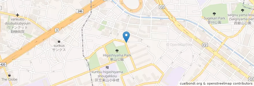 Mapa de ubicacion de 目黒東山二郵便局 en Japon, Tokyo, 目黒区.