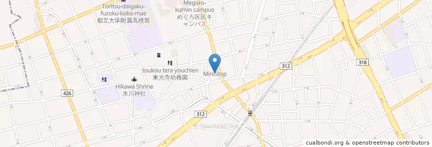 Mapa de ubicacion de 目黒柿ノ木坂郵便局 en Japon, Tokyo, 目黒区.