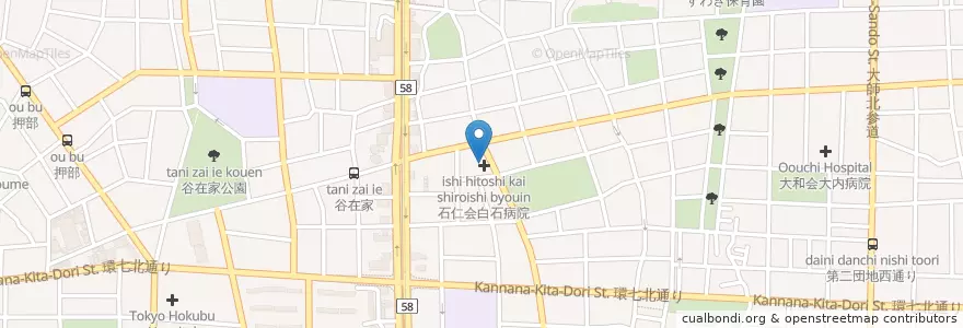 Mapa de ubicacion de 石仁会白石病院 en Jepun, 東京都, 足立区.