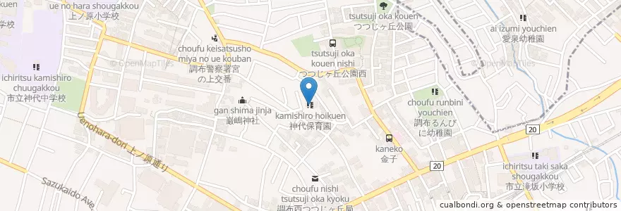 Mapa de ubicacion de 神代保育園 en Japon, Tokyo, 調布市.