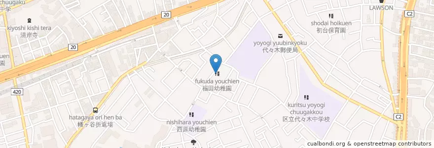 Mapa de ubicacion de 福田幼稚園 en Japão, Tóquio, 渋谷区.