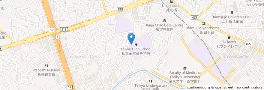 Mapa de ubicacion de 私立帝京高等学校 en Giappone, Tokyo, 板橋区, 北区.