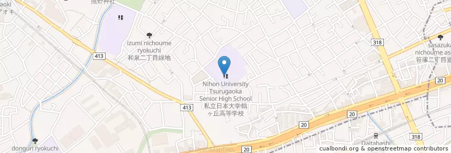 Mapa de ubicacion de 私立日本大学鶴ヶ丘高等学校 en Japão, Tóquio, 杉並区.