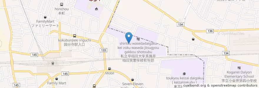 Mapa de ubicacion de 私立早稲田大学系属早稲田実業学校高等部 en اليابان, 東京都, 国分寺市.